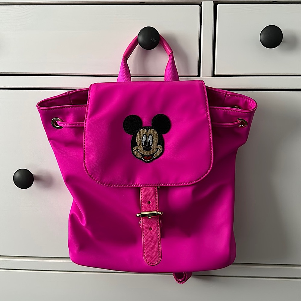 Stoney Clover fuchsia mini flap backpack with Mickey Mouse Patch